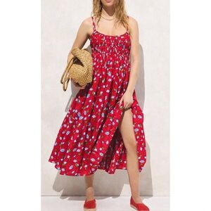 J. CREW | NWT Tiered Midi Dress in Brushed Daisy Print in Red Floral, Size Small